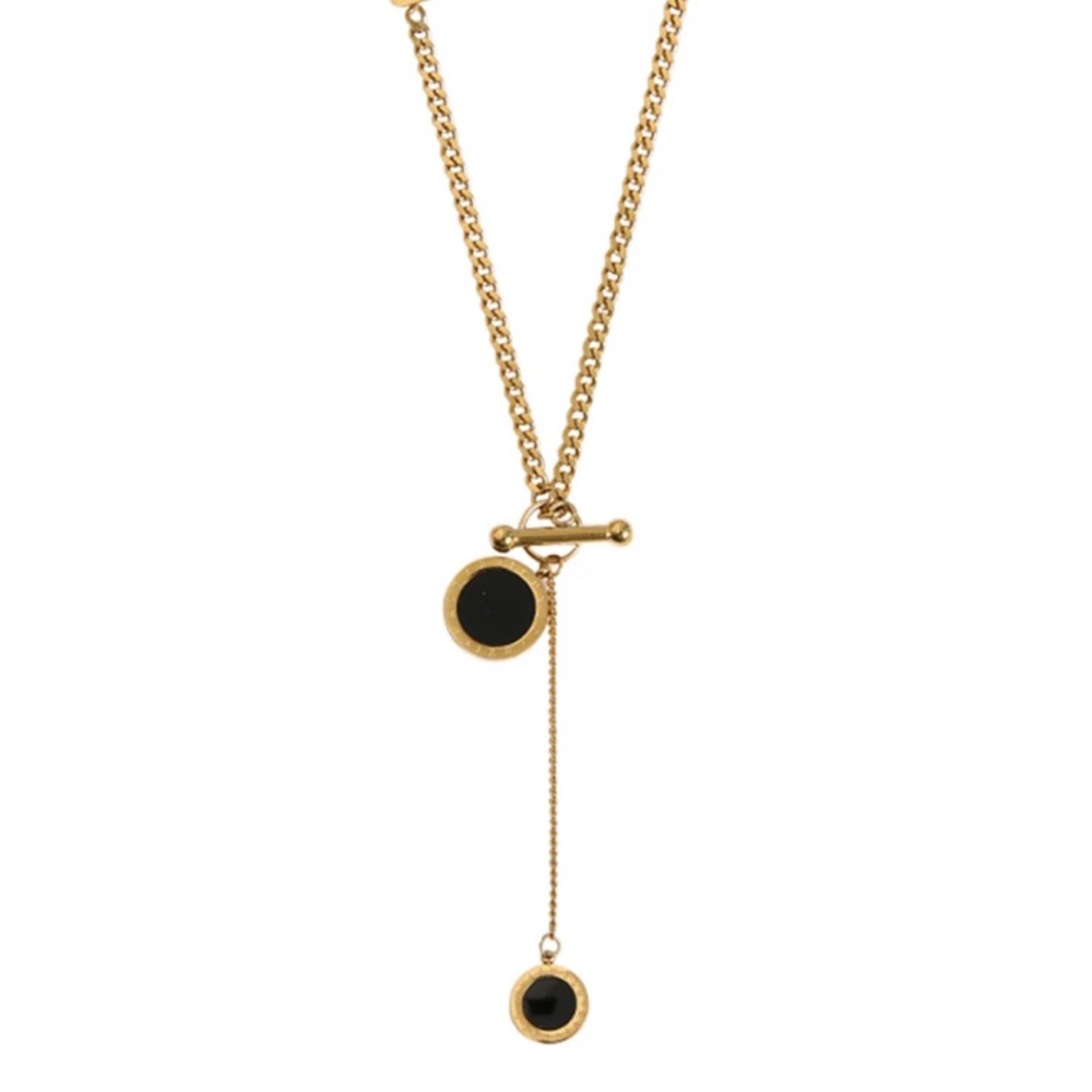 18K Gold Plated Stainless Steel Black Roman Letter Pendant Necklace - Picture 2 of 4